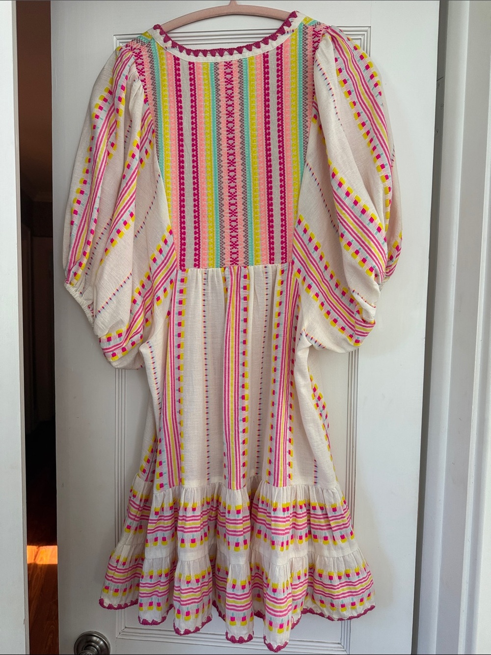 SAYLOR Cream Mini Dress with Pink, Yellow & Green Embroidery - Picture 5 of 5